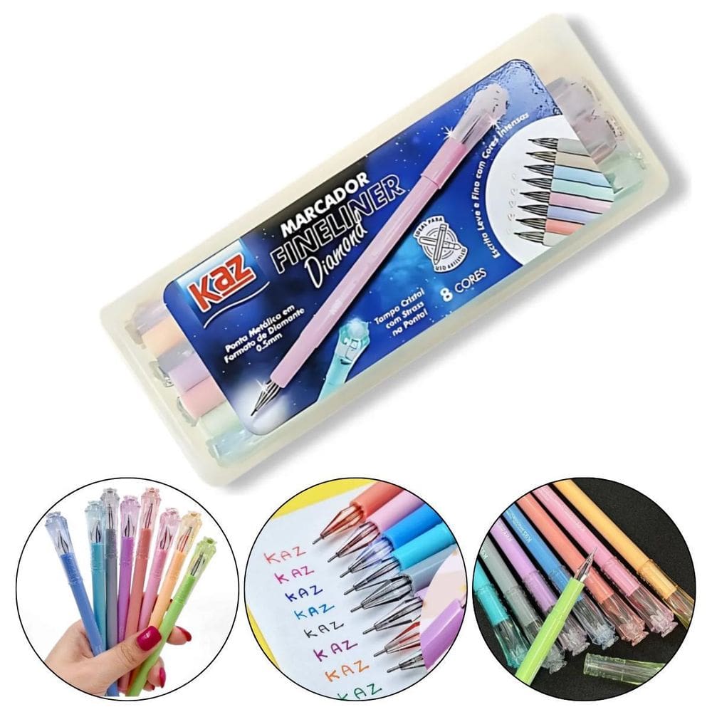 8 Caneta Hidrográfica Fineliner 8 Cores Pastel Diamond Kz720