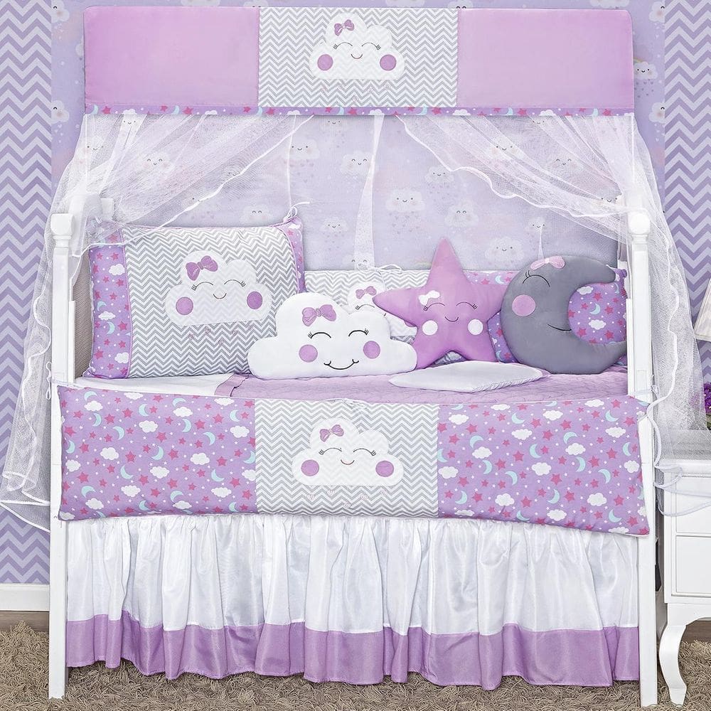 Kit Berço para Menina Nuvem Lilás 12 Peças Completo