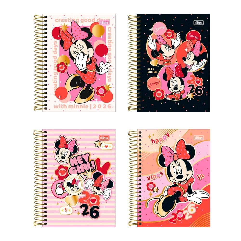 Agenda espiral diária Minnie 2026 Tilibra
