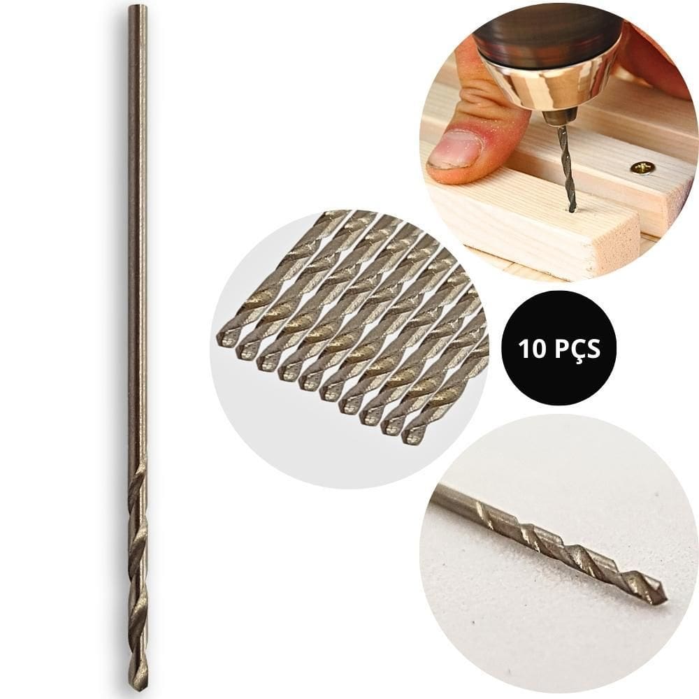 Kit 10 Broca Aço Rápido 1Mm Hss Metal Plástico Madeira