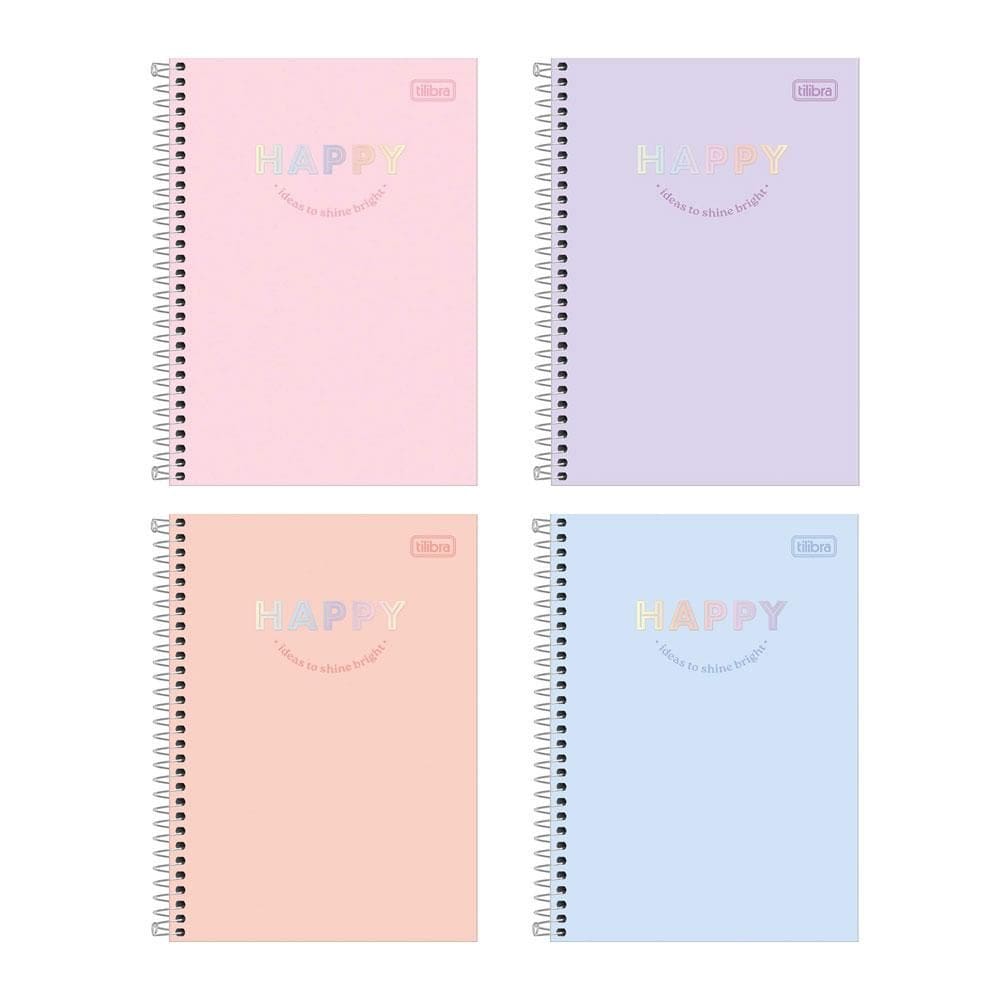 Caderno espiral capa dura 1/4 80 folhas Happy - Tilibra