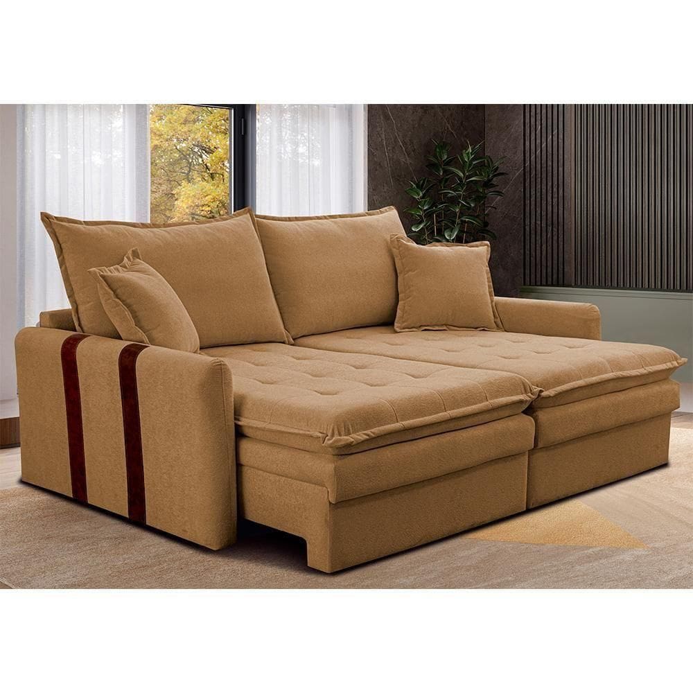 Sofá Sem Caixa Retrátil 1,60m Soft Bonnie Boucle Cama Inbox Caramelo.
