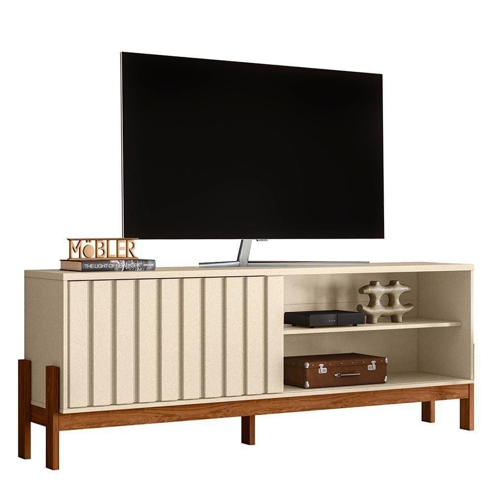 Rack Bancada New Aurora 188cm Pérola Metalizado-cinamomo Mel Para Tv Até 75 - Mobler Pérola Metalizado-cinamomo Mel
