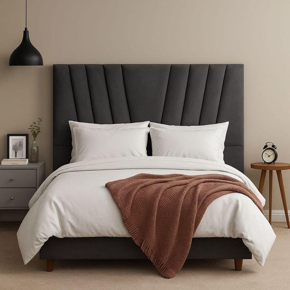 Cabeceira Estofada Solteirão 100 Cm Lizza Em Linho E Frame Cinza Escuro