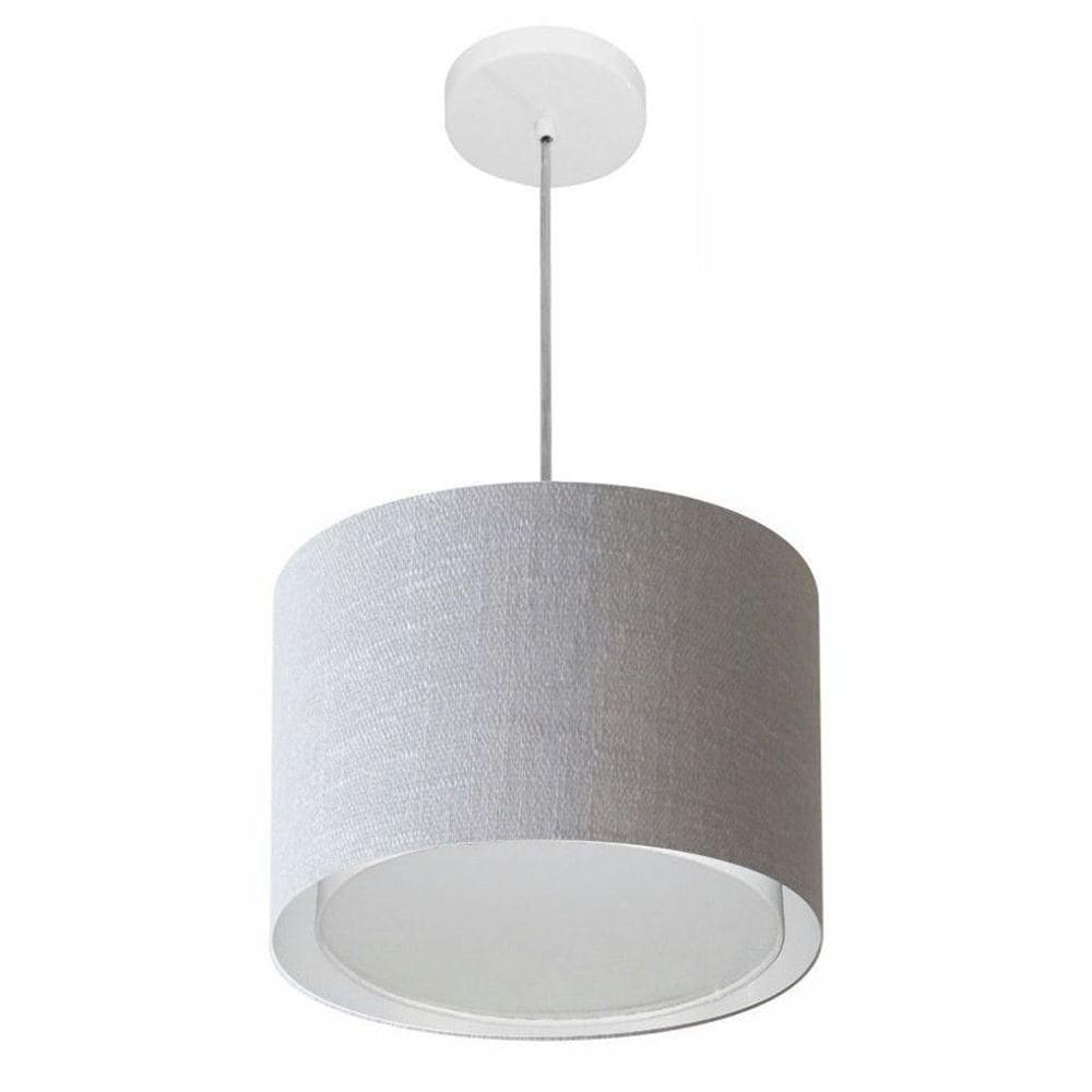 Lustre Pendente Cilíndrico Duplo Vivare Md-4285 Cúpula Em Tecido 35x30cm - Bivolt Rustico-cinza 127/220v