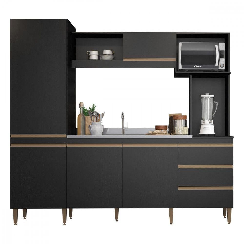 Armário De Cozinha Compacta 215x203cm Mdp 0318 Menu Móveis Preto