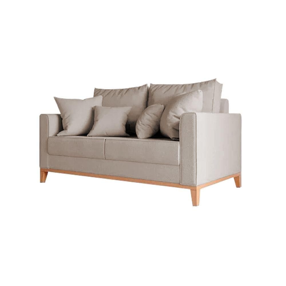 Sofá Namoradeira Beny Base Em Madeira Maciça Linho Bege