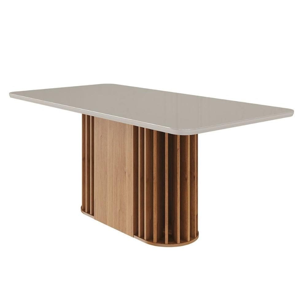 Mesa de Sala Jantar Julieta c/ Tampo Madeirado Vidro 180x90cm Cinamomo/Off White - Cimol