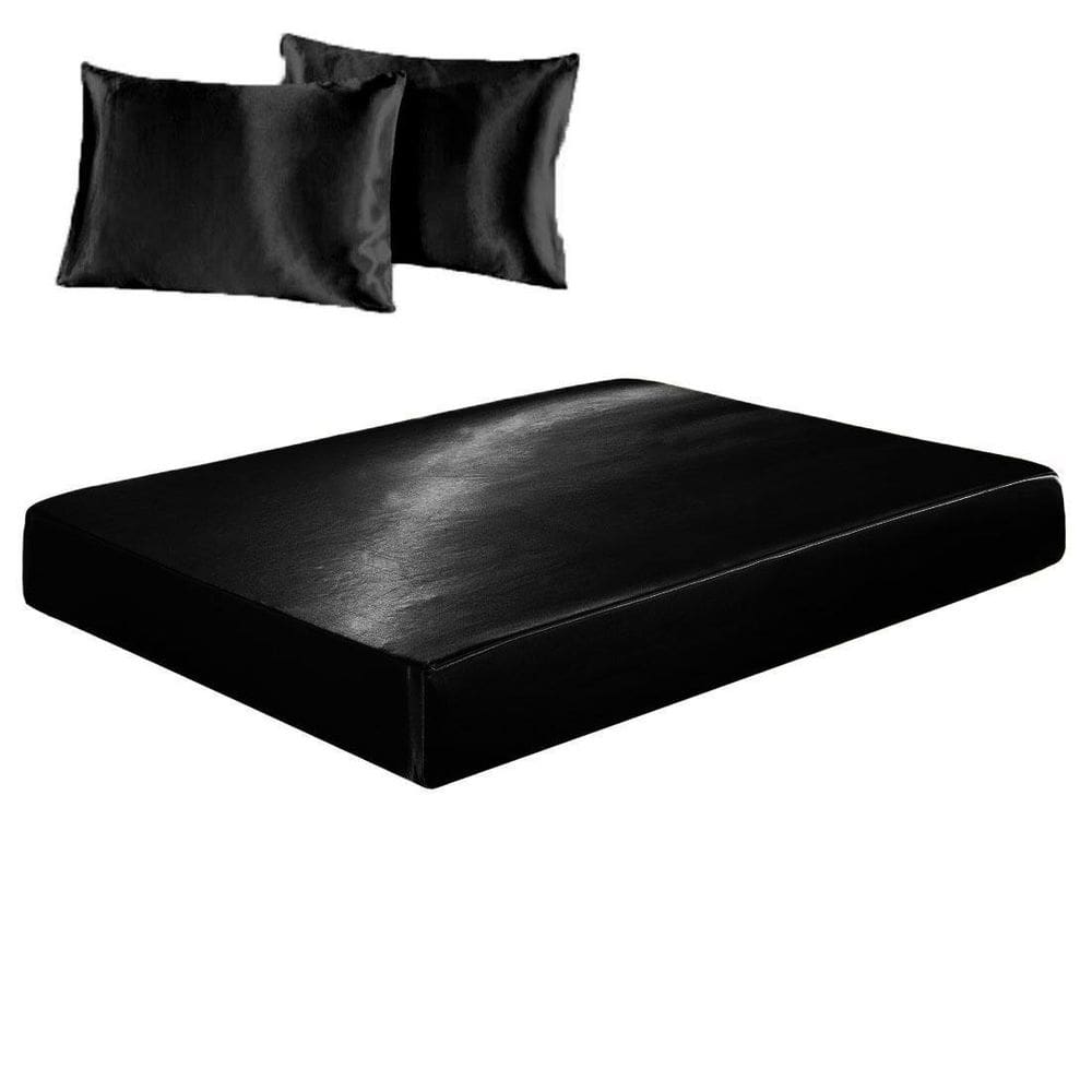 Jogo De Lençol Solteiro Cetim Seda Preto Alto Brilho 2 Peças