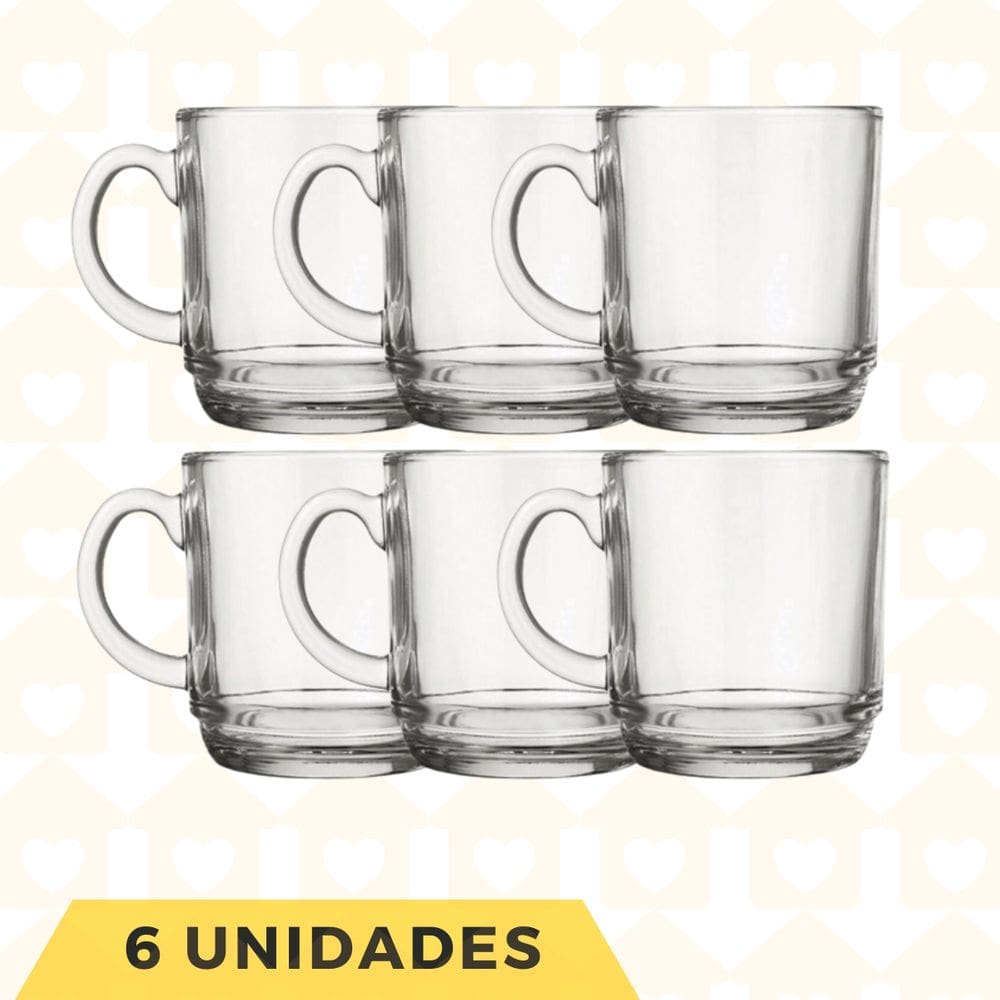 Canecas de Vidro Resistente 250ML Elegante Mesa Posta 6 Un