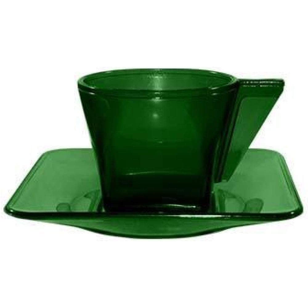 Kit 6 Xícara E Pires Cristal Verde 50Ml Plástico