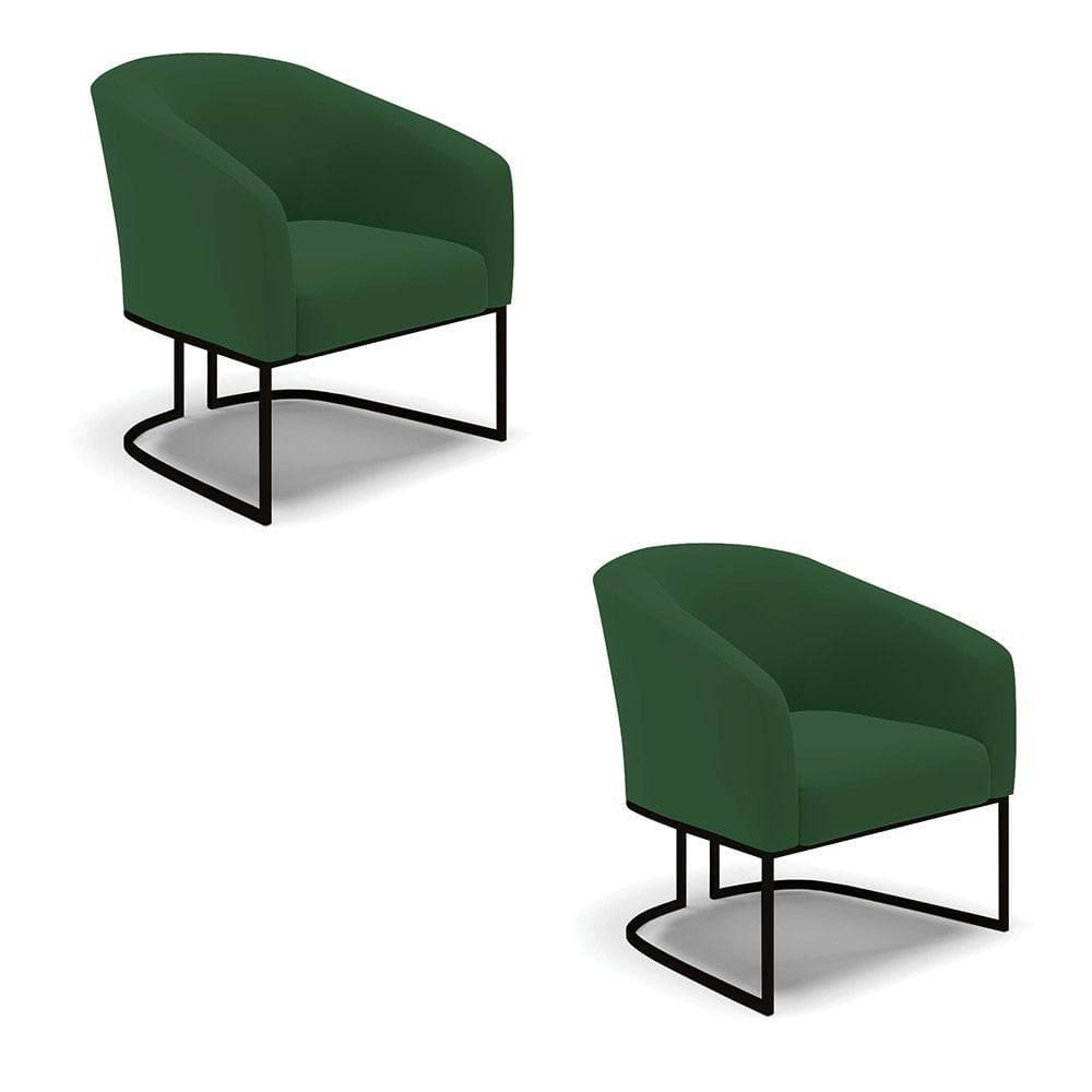 Kit 2 Poltronas Stella Veludo Verde Base Industrial Preto - D`Rossi