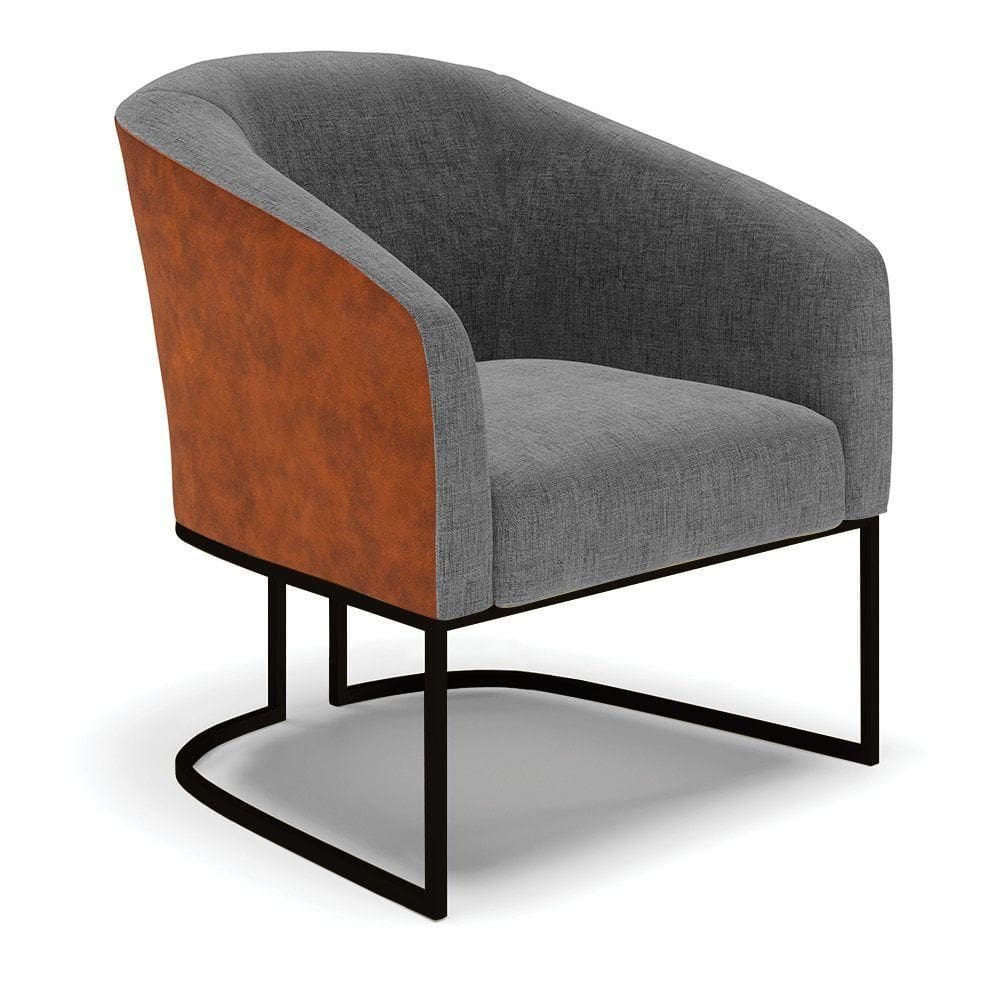 Poltrona Stella Corano Nozes Com Linho Grafite A26 Base Industrial Preto - D`Rossi