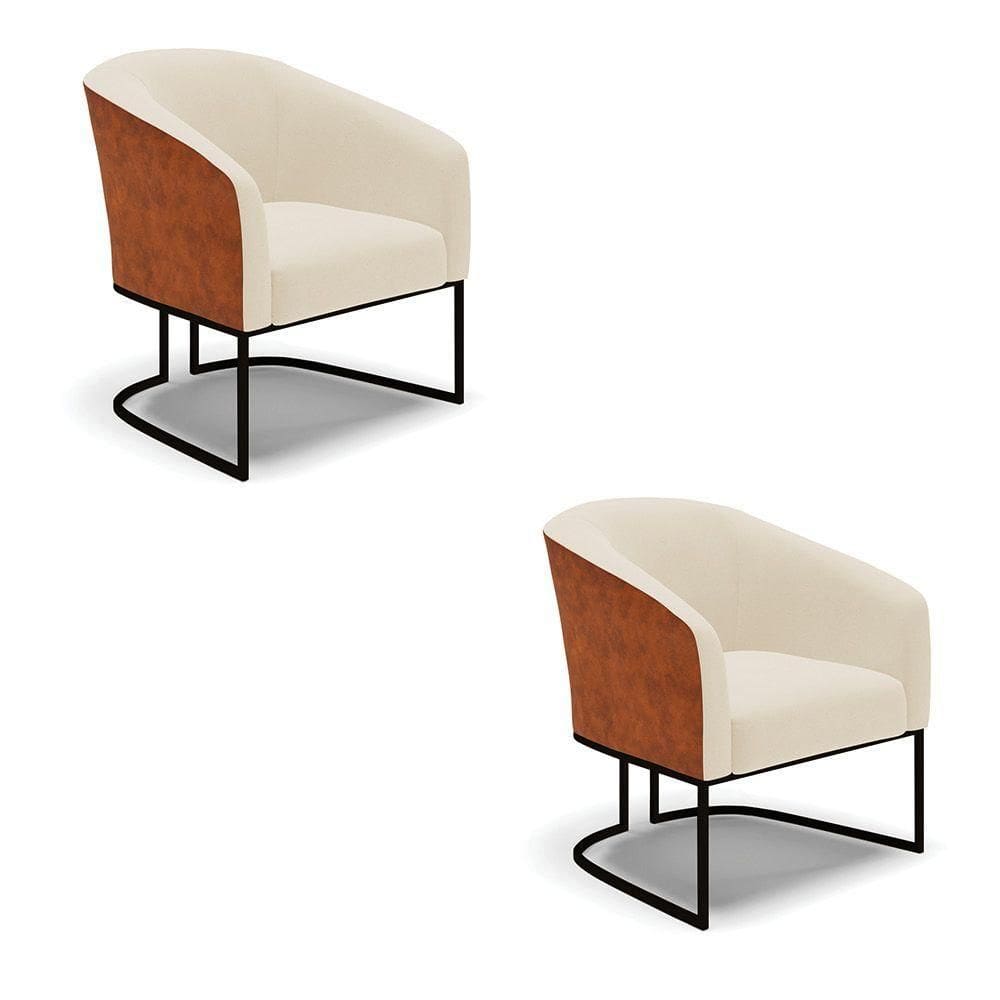 Kit 2 Poltronas Stella Corano Nozes Com Linho Bege A19 Base Industrial Preto - D`Rossi