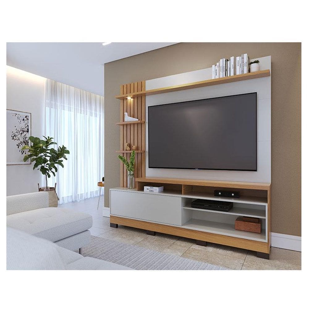 Estante Home Theater Ambiente Maceió com Pés Freijó Off White - Colibri