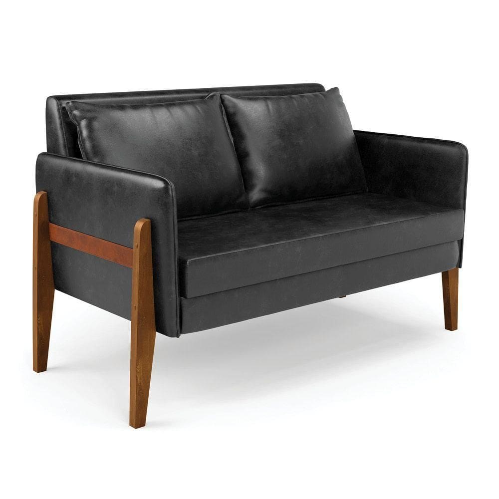 Sofá Namoradeira Lana Corano Preto Base De Madeira - D`Rossi