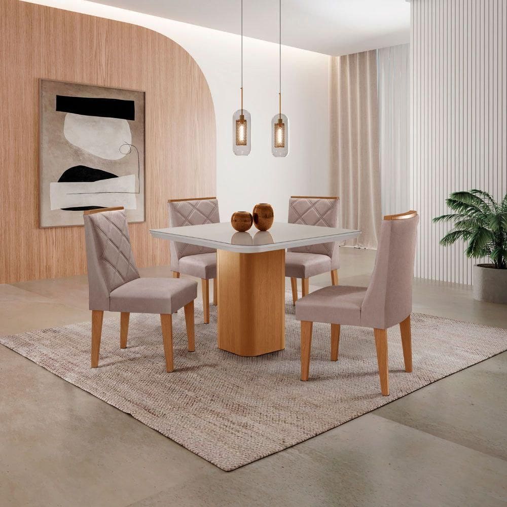Mesa De Jantar Eloise Canto Copo 4 Cadeiras Isadora Moderna