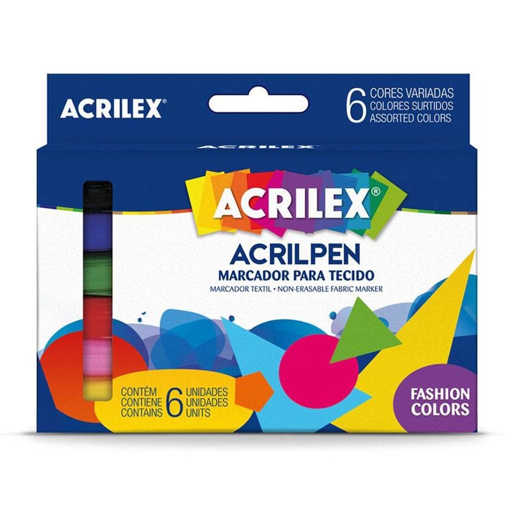 Caneta p/ tecido Acrilpen 6 cores 04416 Acrilex