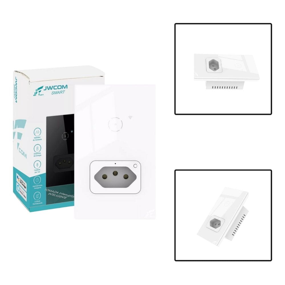 Interruptor Touch Wifi 1 Botão Com Tomada - JwCom Compátivel Alexa Google Home - BRANCO SA-42TM36ABR
