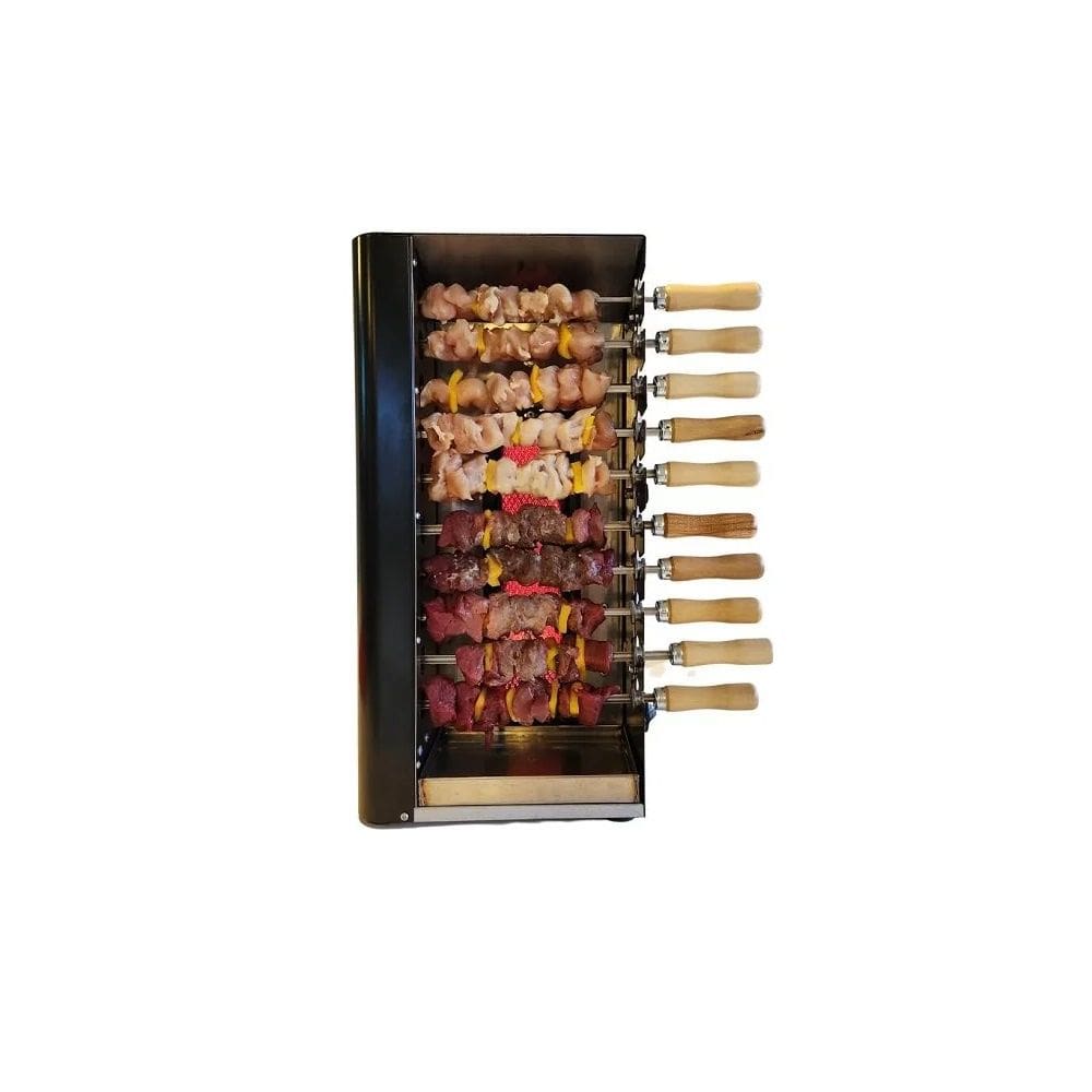 Churrasqueira a Gás Glp Preta c/ 10 Mini Espetos em Madeira