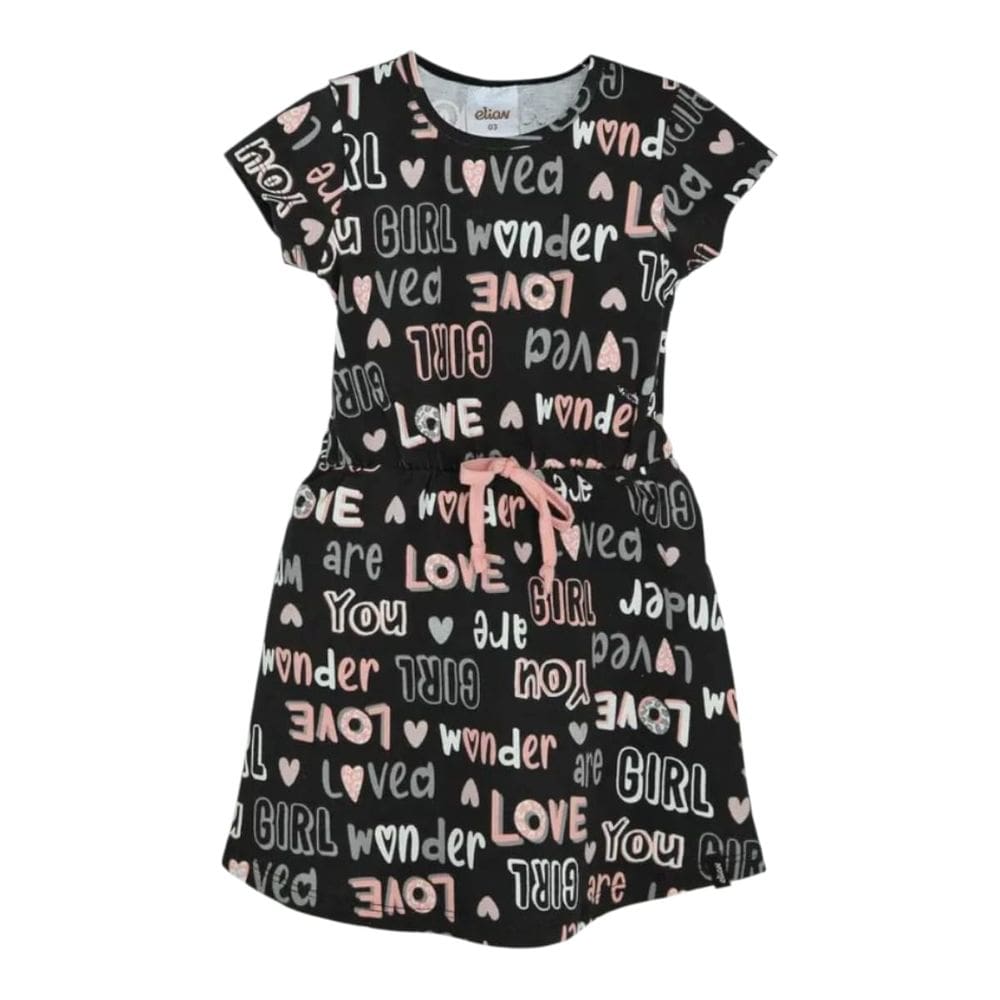 Vestido Infantil Menina Malha Love Preto - Elian