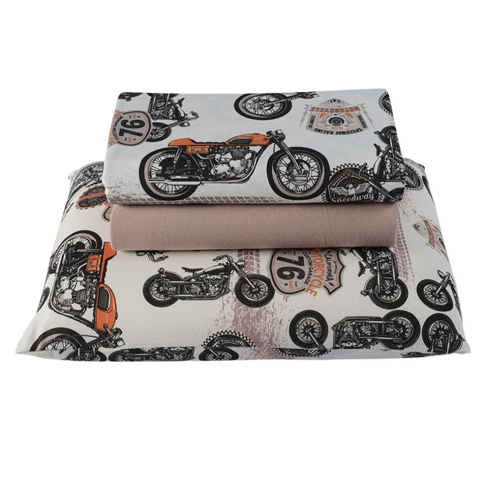 Jogo De Cama Lençol Em Malha Solteiro Moto 3 Peças - Bege