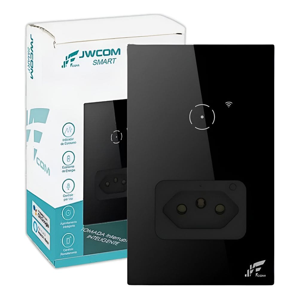 Interruptor Touch Wifi 1 Botão Com Tomada - JwCom Compátivel com Alexa Google Home - PRETO SA-42TM36APT