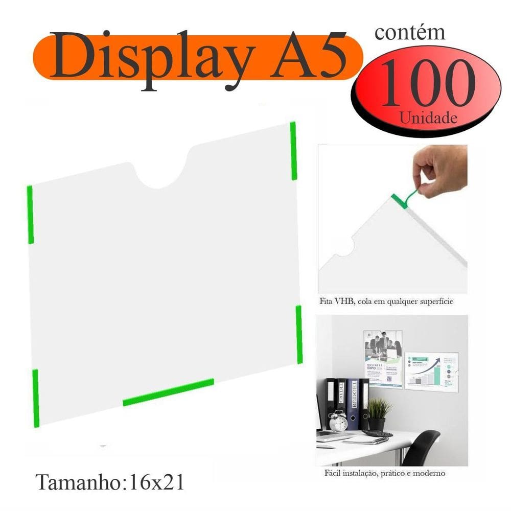 100 Display A5 Expositor Folha Quadro Aviso Parede Pet Horiz