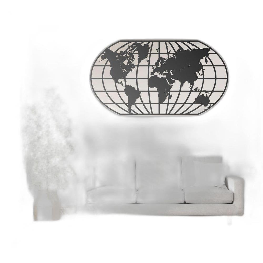 Quadro Decoração Vazado Mapa Mundi World Uno Preto 70X37 Cm