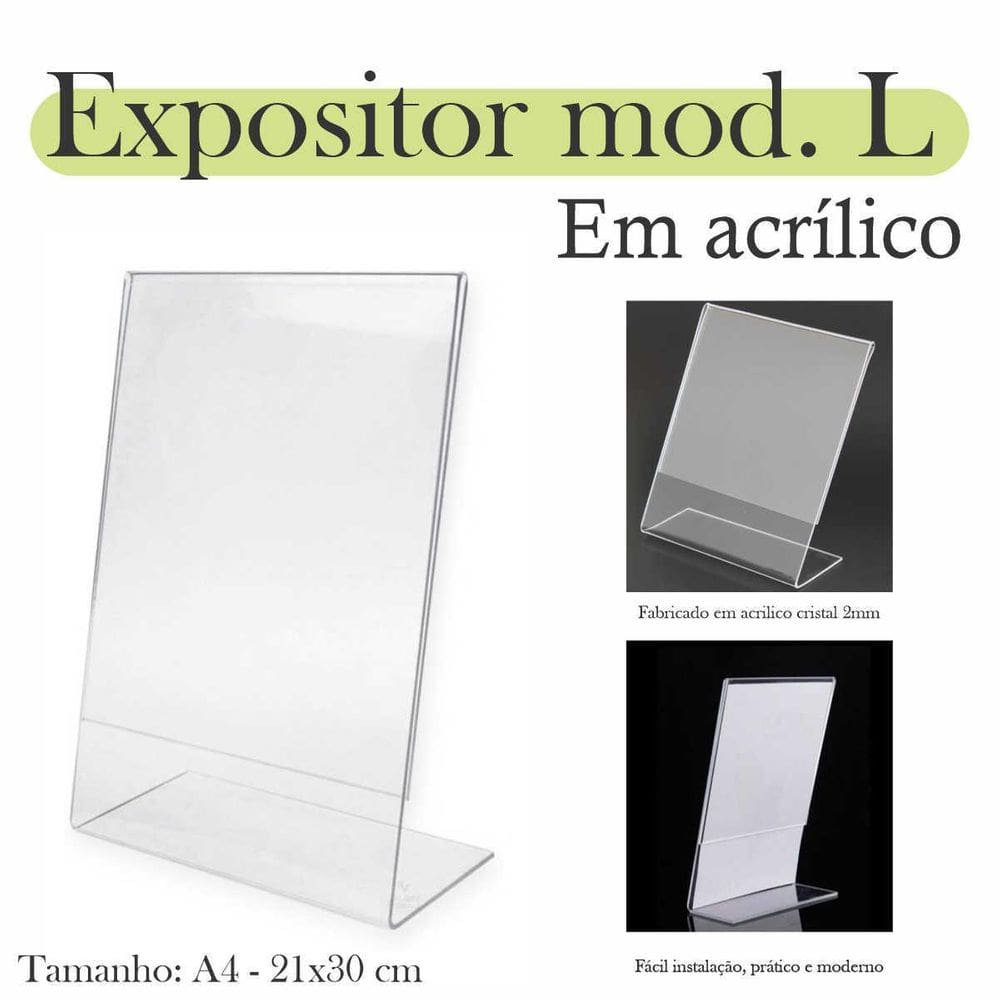Display L Expositor 21X30 Acrílico Cardápio Pix Qr A4 Ver