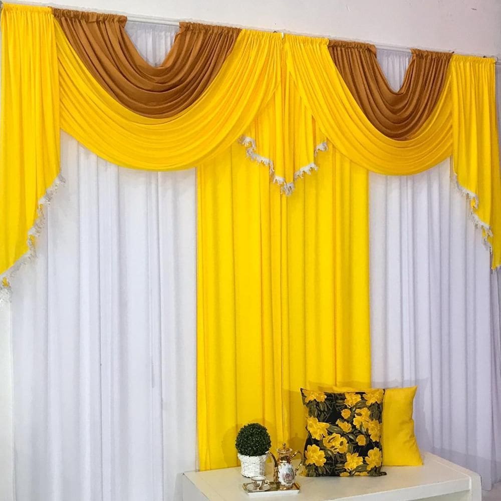 Cortina Mayara Varão Duplo Malha Franja 3M Amarelo Mostarda