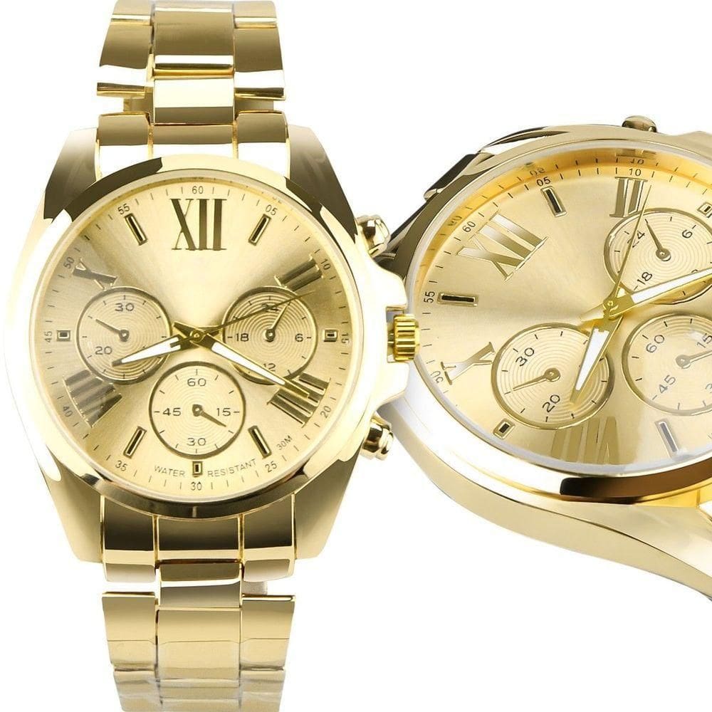 Banhado Relogio Qualidade Premium Aço Feminino Prova Dagua Presente Casual Dourado Social Resistente