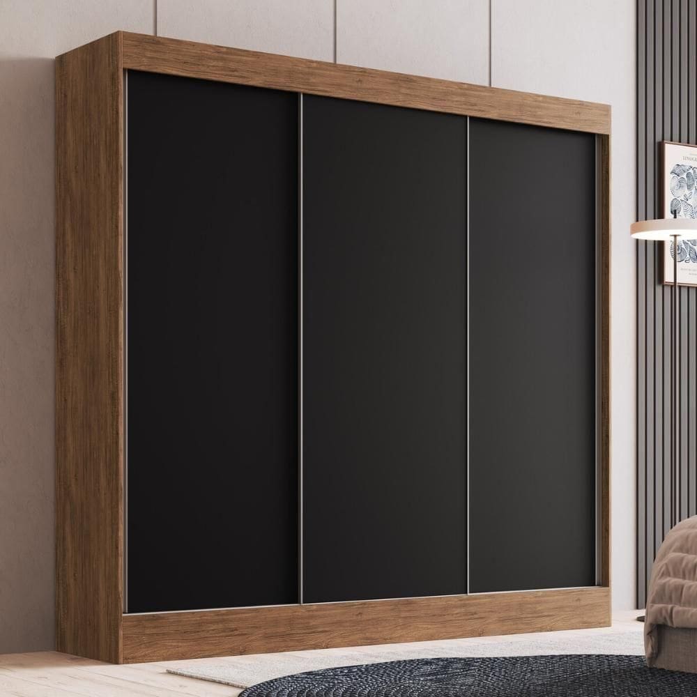 Guarda-roupa Casal 3 Portas De Correr 4 Gavetas Multimóveis Cr35384 Castanho-Preto