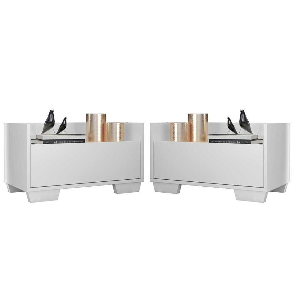 Kit Com 2 Mesas De Cabeceira 80Cm Multimóveis V4003 Branca Branco