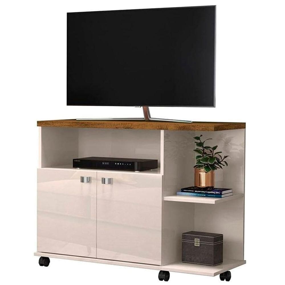 Rack Bancada Para Tv De Até 40 2 Portas E Rodízios Boalis Off White/jequitiba