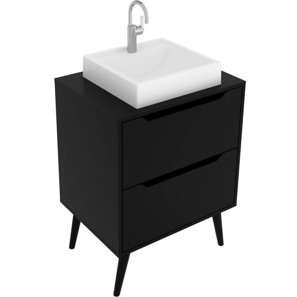 Gabinete Para Banheiro 60 Cm 2 Gavetas Com Cuba Robin Preto
