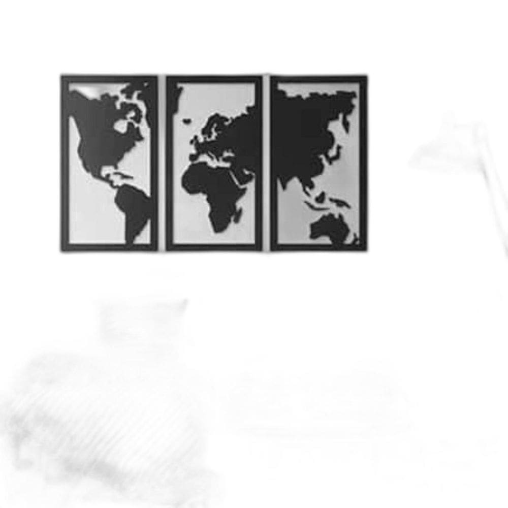 Quadro Decoração Vazado Mapa Mundi Mdf 6Mm Preto 70X40 Cm