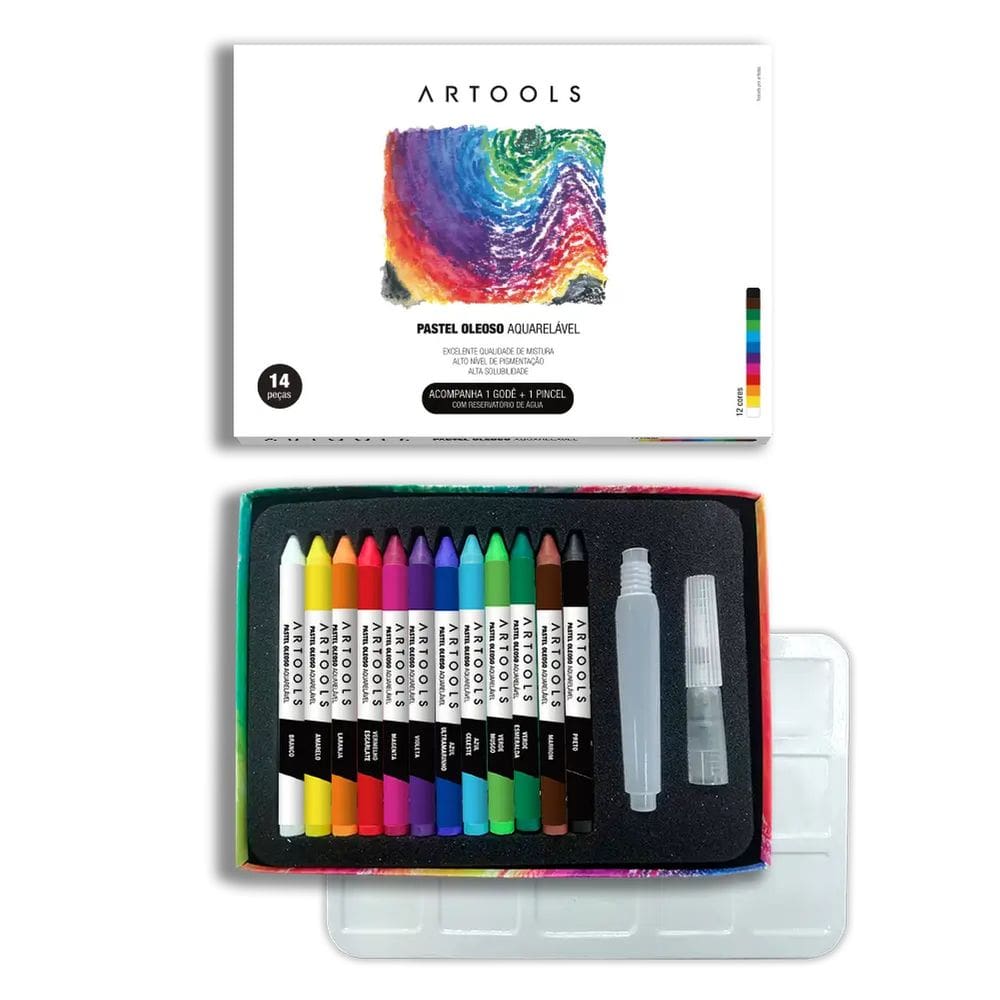 Giz Pastel Oleoso Aquarelavel 12 Cores Gode E Pincel Artools