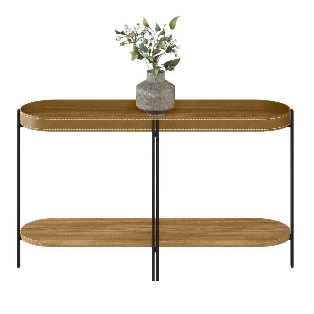 Aparador Decorativo Grimaldi Base Aço Com Detalhe Em Couro Caramelo/Preto G77