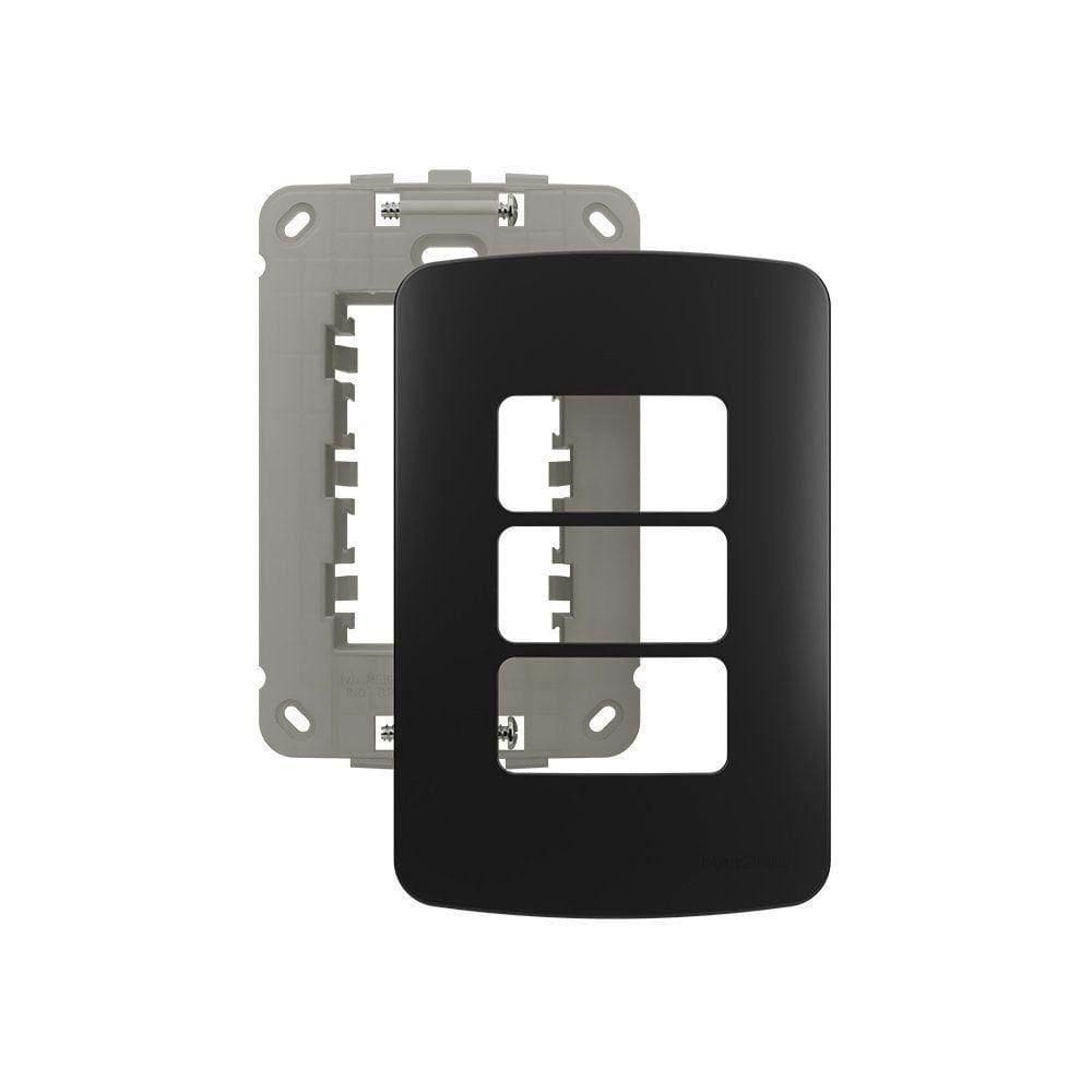 Placa Com Suporte Margirius B3 Colors 4x2 Para 3 Módulos Horizontais Preto Ebony