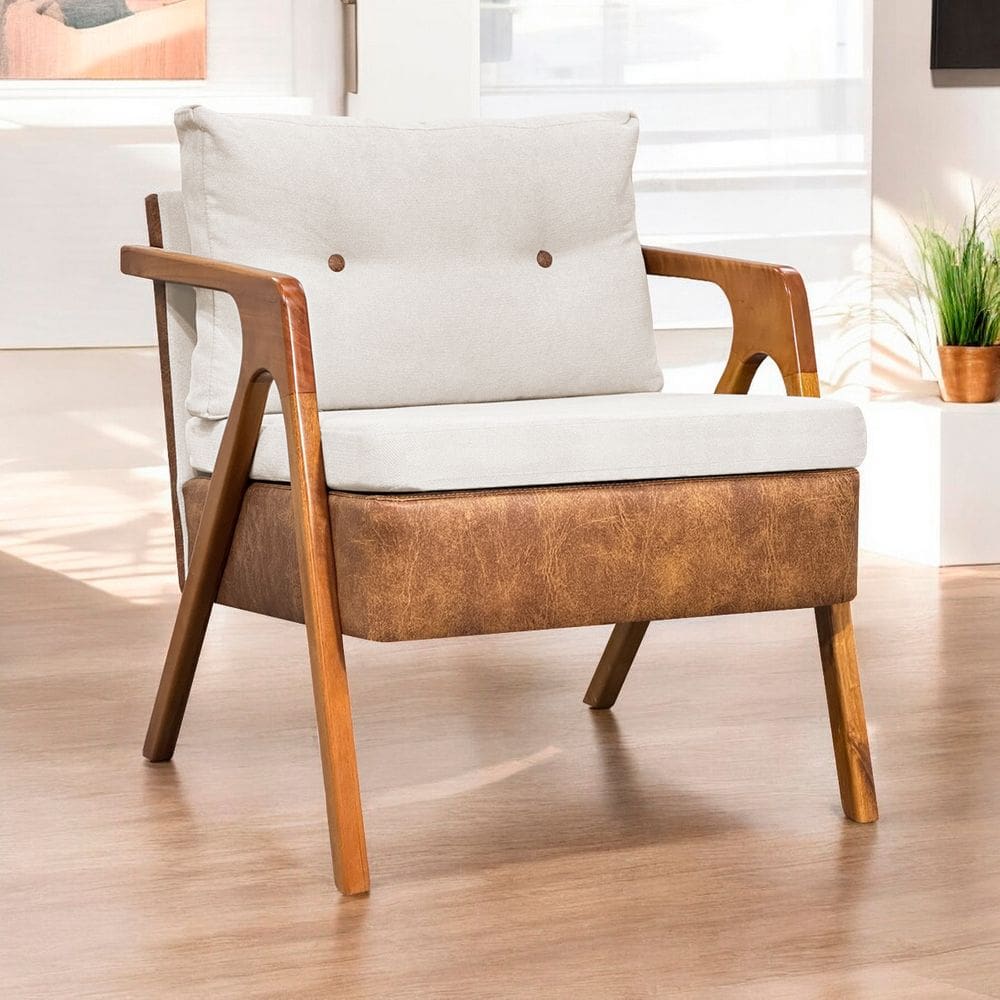 Poltrona Decorativa Para Sala Recepção Consultório Escritório Cadeira Laura Corino Peroba e Linho
