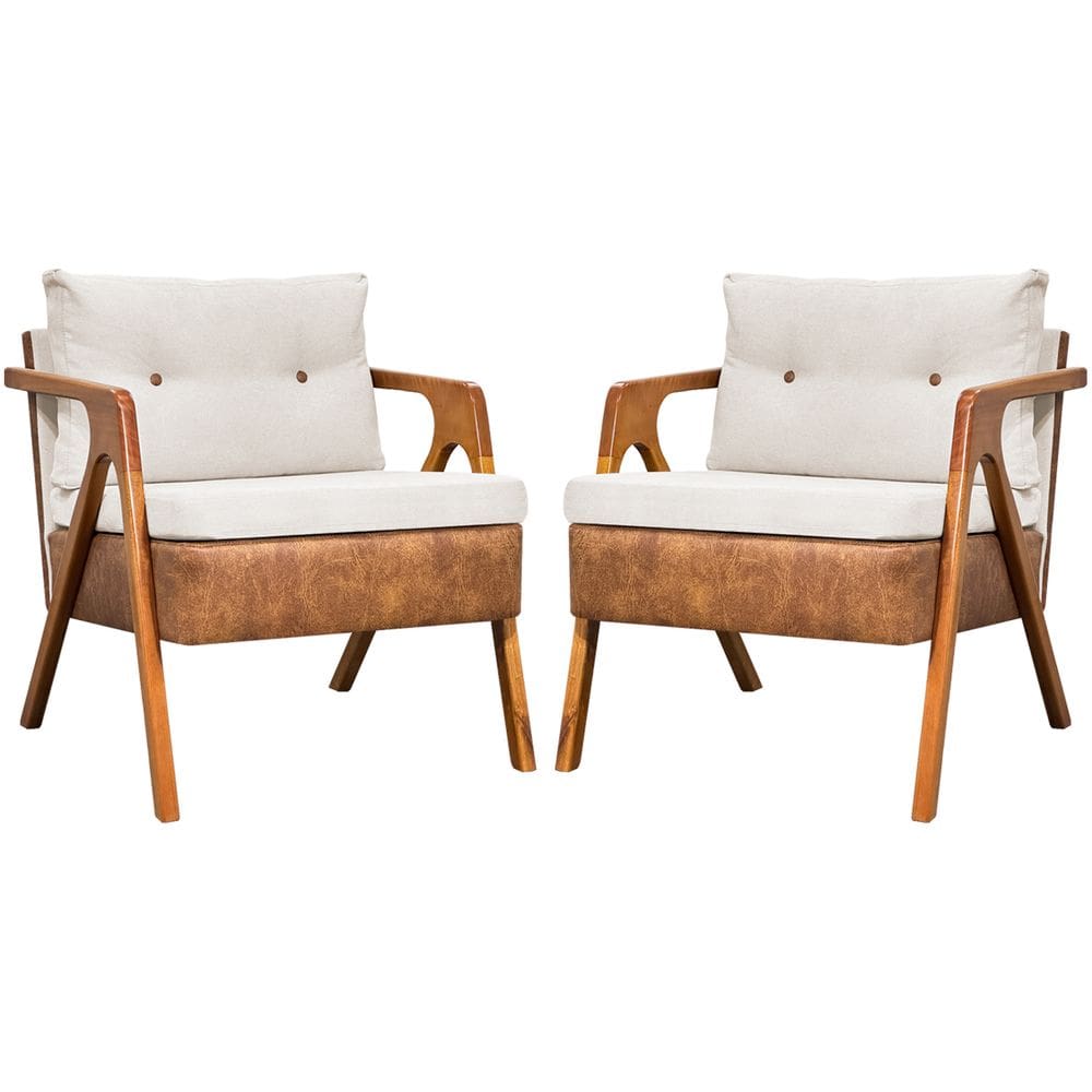 Kit 2 Poltronas Decorativa Para Sala Recepção Consultório Escritório Cadeira Laura Corino Peroba e Linho