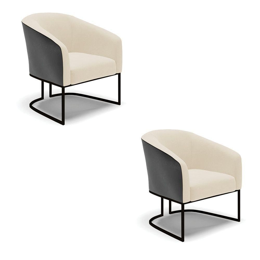 Kit 2 Poltronas Stella Corano Preto Com Linho Bege A19 Base Industrial Preto - D`Rossi