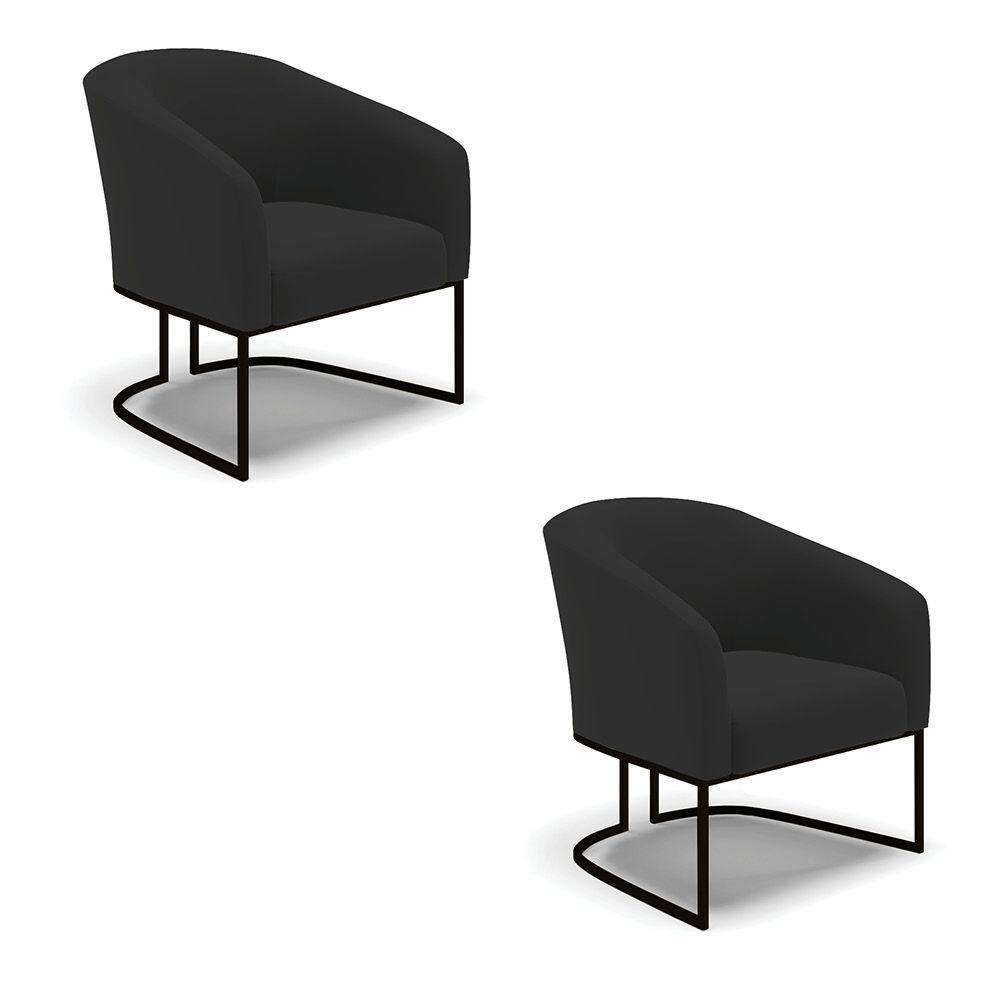 Kit 2 Poltronas Stella Veludo Preto Base Industrial Preto - D`Rossi
