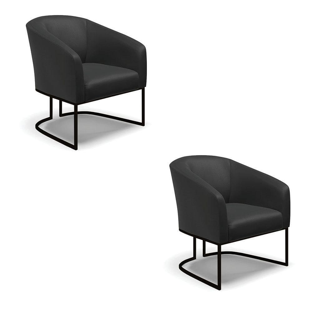 Kit 2 Poltronas Stella Corino Base Industrial Preto - D`Rossi Cor Preto