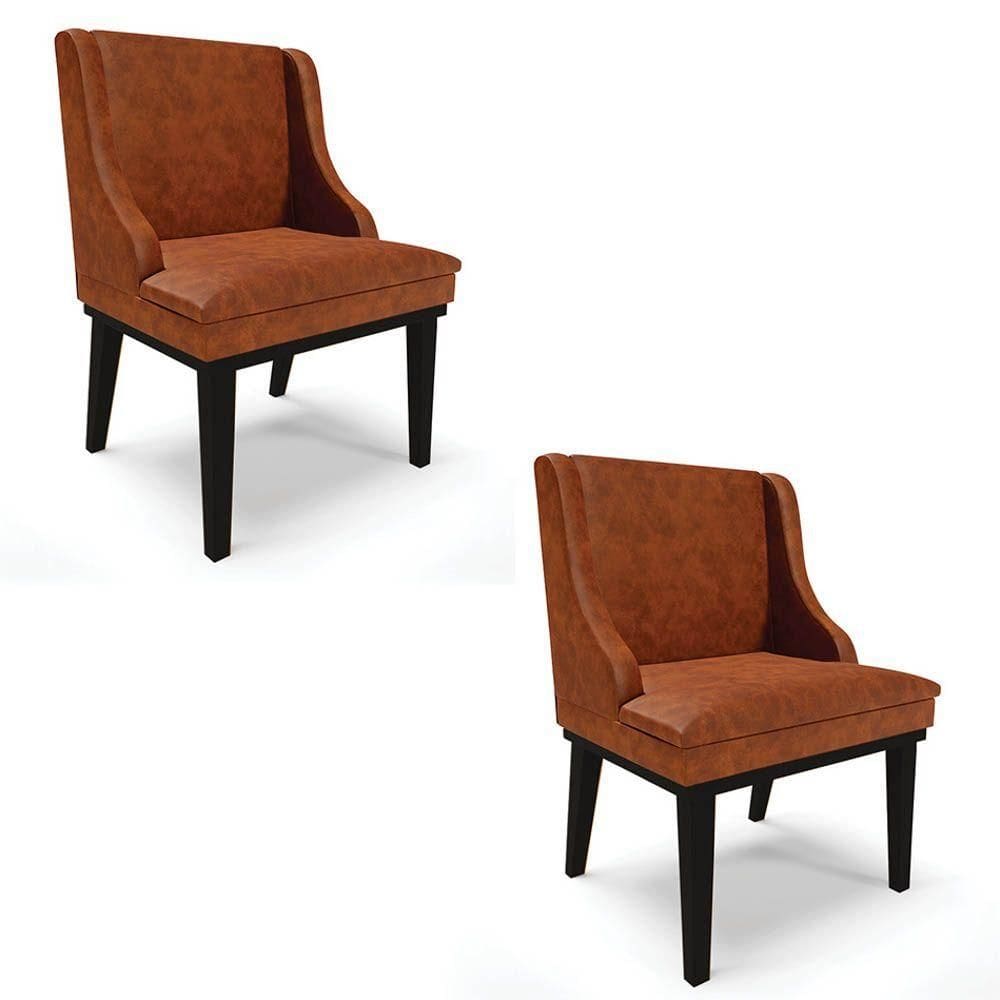 Kit 2 Cadeiras Estofadas Base Fixa De Madeira Preto Lia Sintético Premium Nozes