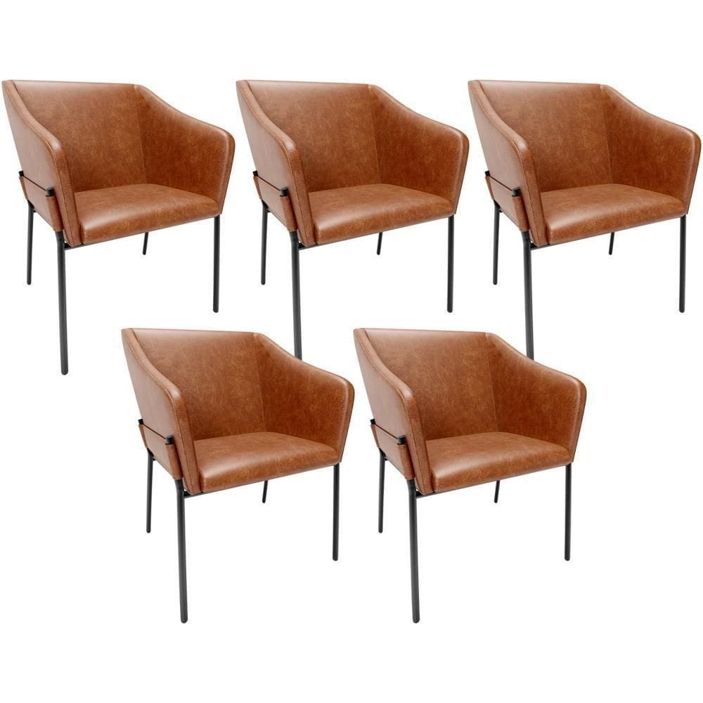 Kit 5 Cadeiras Para Sala De Jantar Estar Living Olívia L02 Couríssimo Camel - Lyam Decor