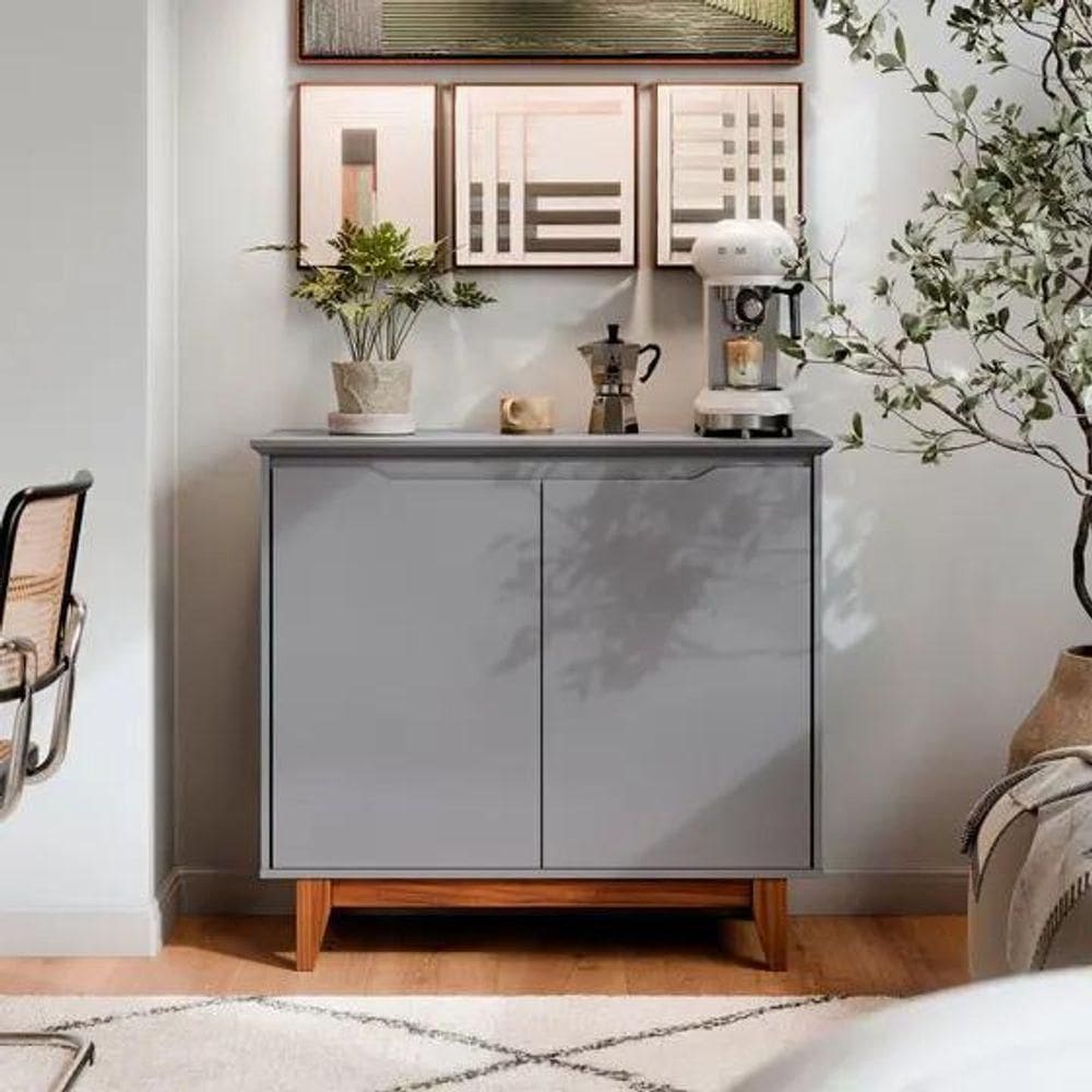 Aparador Buffet Balcão 2 Com Gaveta Portas Gucci Cinza
