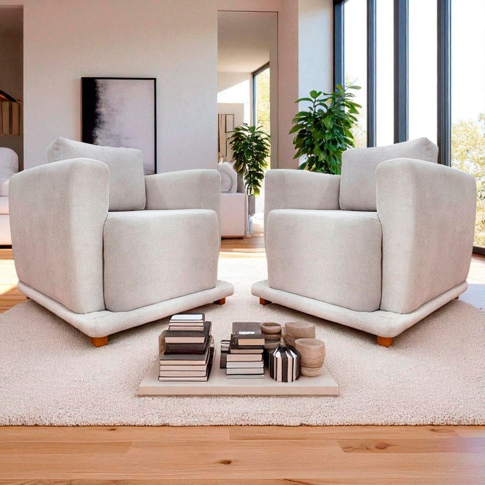 Kit 2 Poltronas Decorativa Luxo Para Sala Recepção Escritório Confortável Bridge Boucle Premium