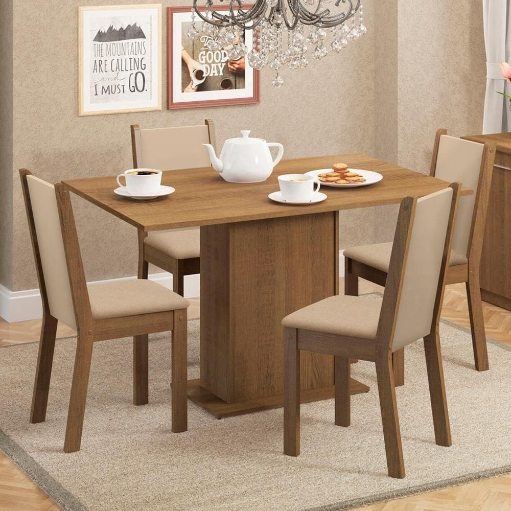 Conjunto Sala De Jantar Madesa Talita Mesa Tampo De Madeira Com 4 Cadeiras Rustic/Crema/Pérola